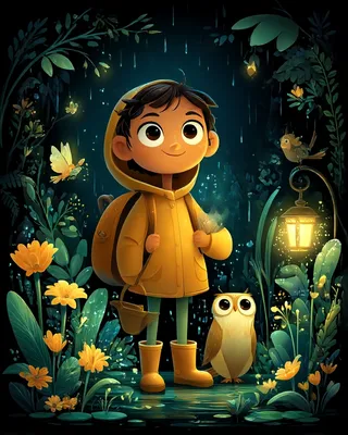 Midjourney SREF 1386 Rainy Day Explorer — Digital Illustration Whimsical