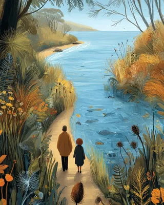 Midjourney SREF 1925 Coastal Wanderers — Digital Illustration Serene