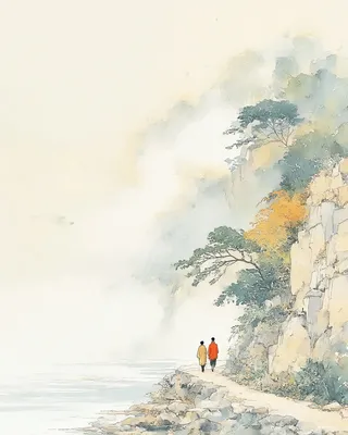 Midjourney SREF 2100 Clifftop Wanderers — Watercolor Serene