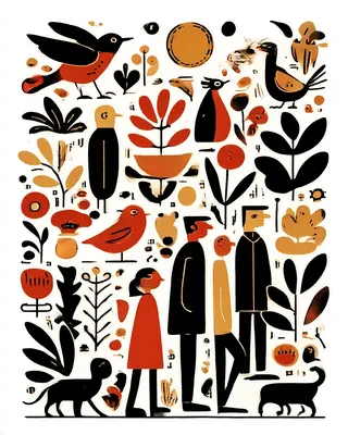 Midjourney SREF 2531 Garden Inhabitants — Retro & Mid-Century Whimsical