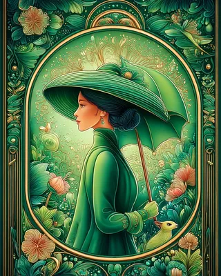 Midjourney SREF 2919 Emerald Grace — Art Nouveau Elegant