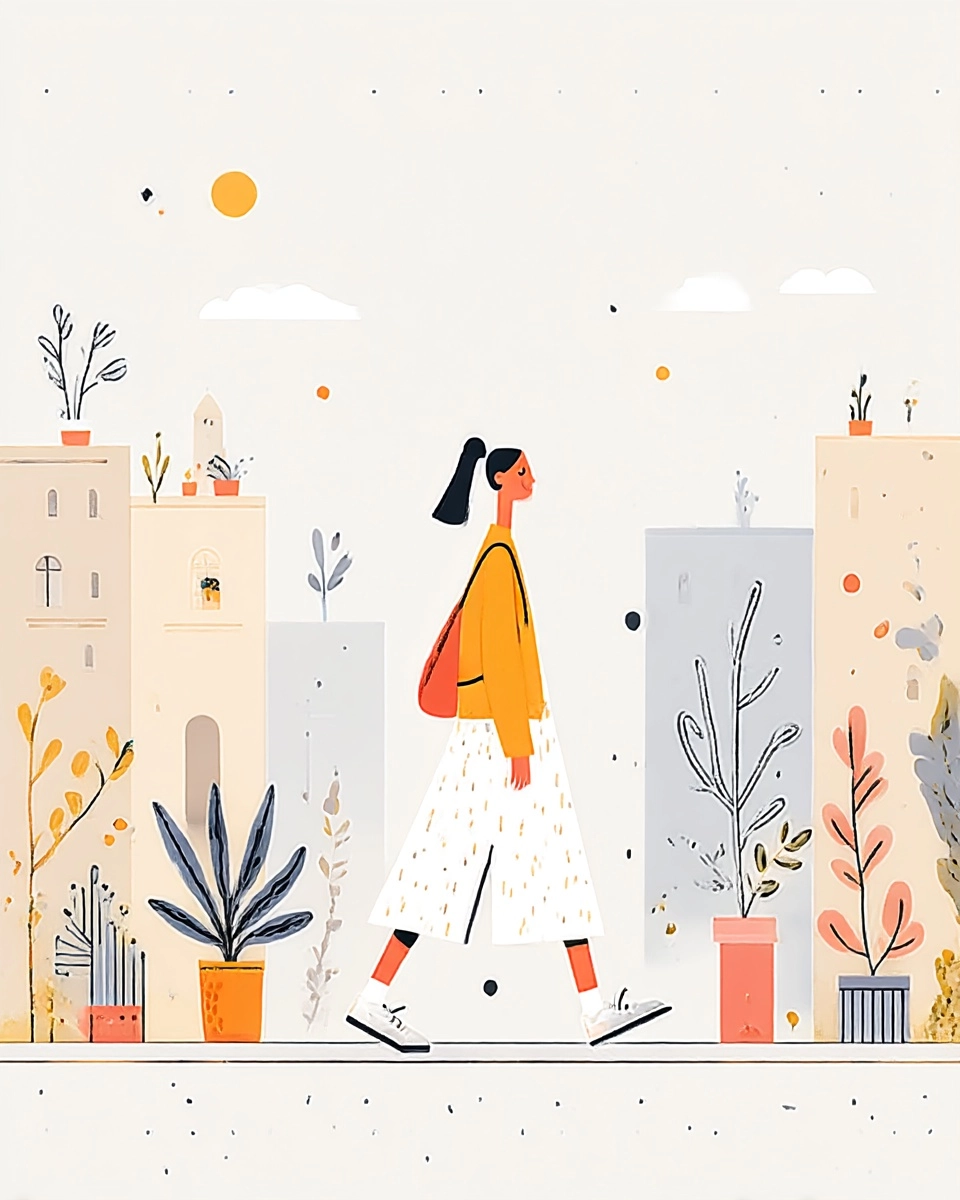Midjourney SREF 3118 Urban Garden Wanderer — Digital Illustration Serene