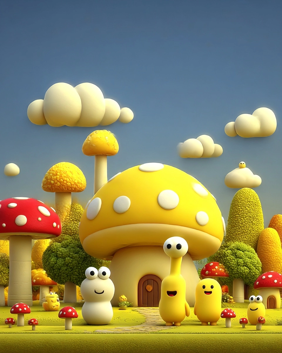 Midjourney SREF 3343 Yellow Wonderland — Cinematic & 3D Whimsical