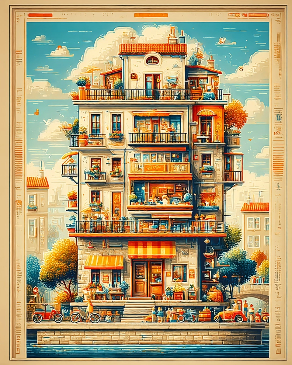 Midjourney SREF 3363 Urban Dreamscapes — Retro & Mid-Century Whimsical