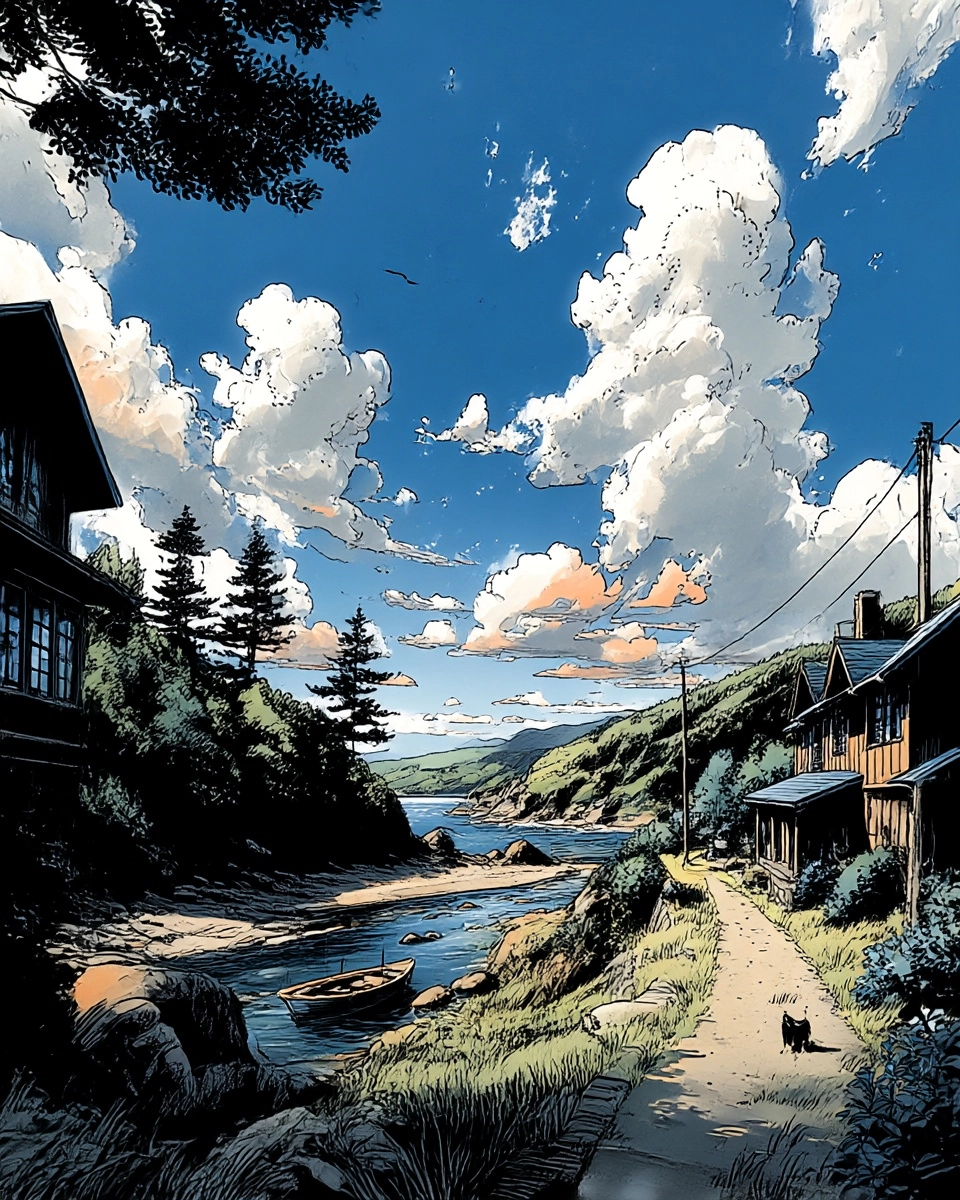 Midjourney SREF 3602 Coastal Reverie — Ink & Manga Serene