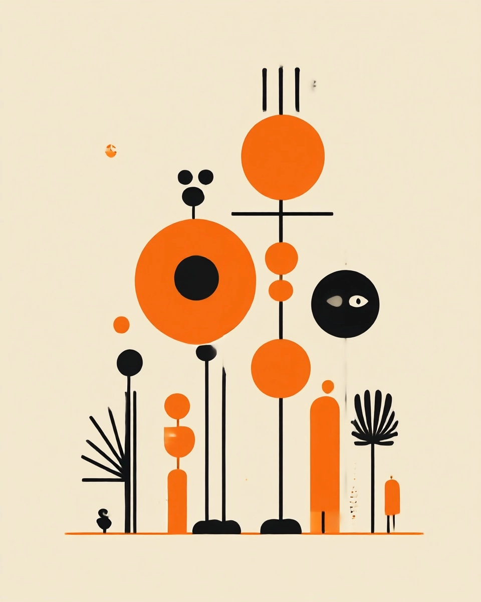 Midjourney SREF 3659 Geometric Wilderness — Retro & Mid-Century Serene