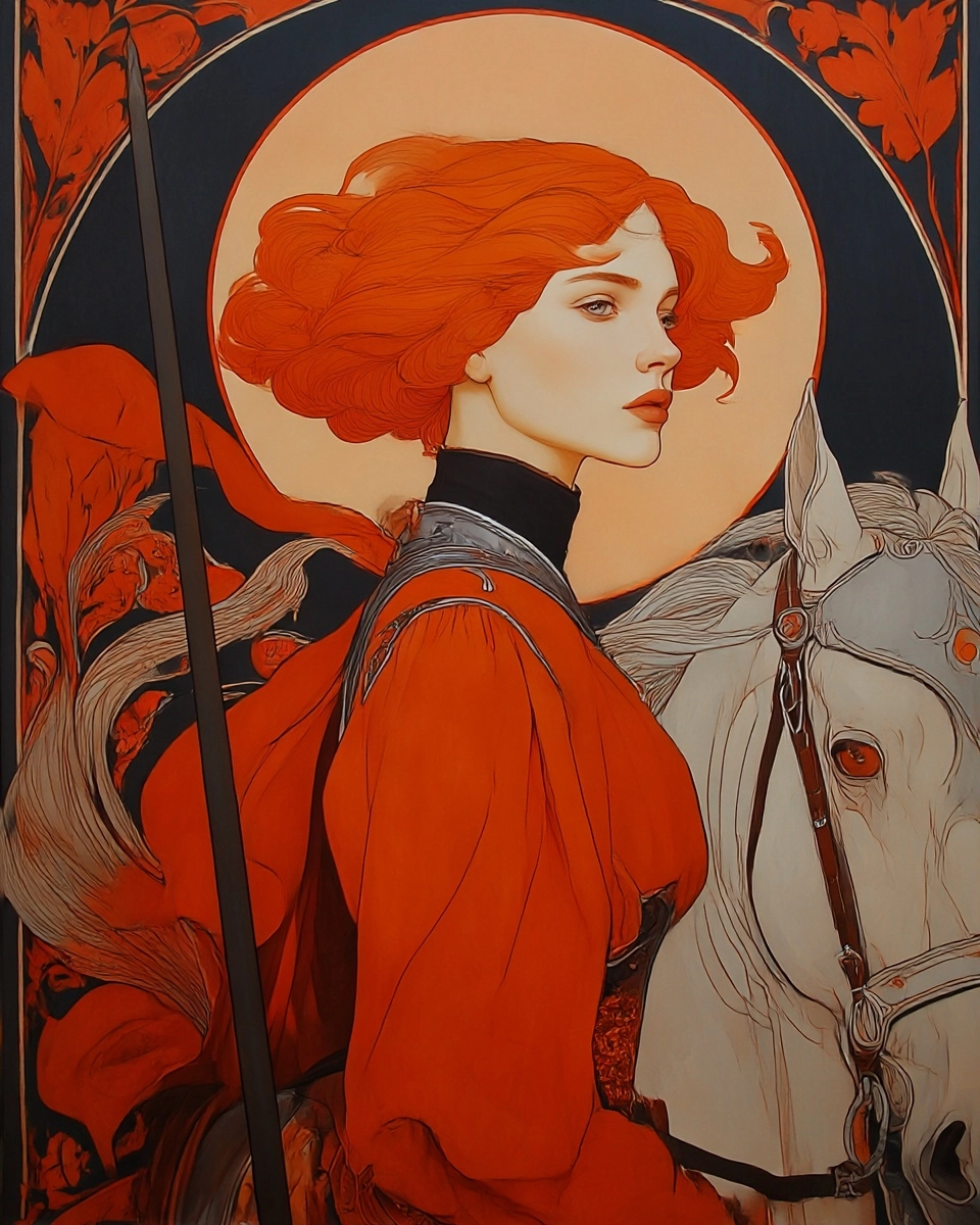 Midjourney SREF 3724 Crimson Sentinel — Art Nouveau Romantic