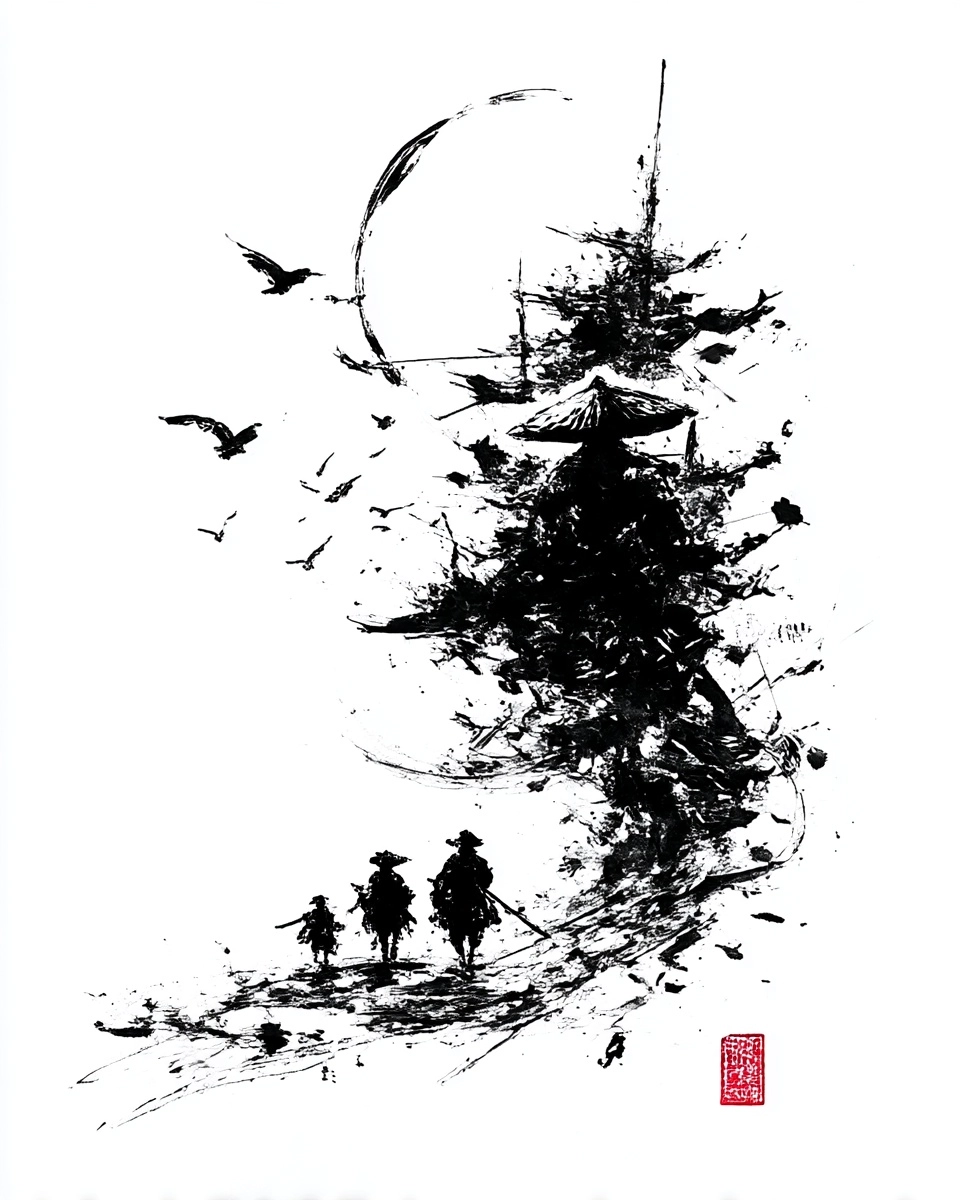 Midjourney SREF 3988 Shattered Ascension — Ink & Manga Dramatic