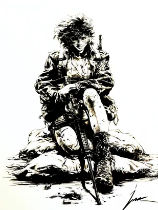 Midjourney SREF 4167 Tactical Rebellion — Ink & Manga Dramatic