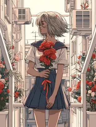 Midjourney SREF 4598 Urban Rose Girl — Anime Romantic