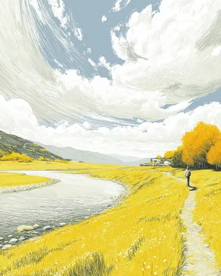 Midjourney SREF 493 Golden Wanderer — Digital Illustration Serene
