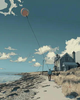 Midjourney SREF 695 Coastal Solitude — Digital Illustration Serene