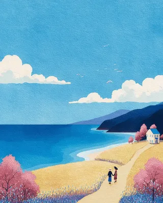 Midjourney SREF 742 Coastal Wanderers — Digital Illustration Serene