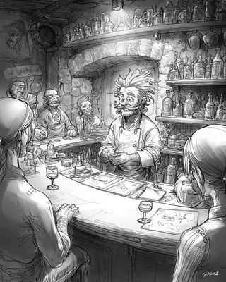 Midjourney SREF 850 Tavern Alchemist — Ink & Manga Whimsical