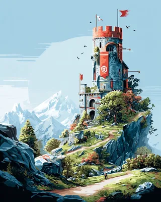 Midjourney SREF 903 Alpine Sentinel Tower — Digital Illustration Whimsical